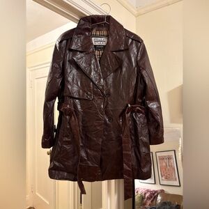 Wilsons Pelle Studio Leather trench coat in dark red/ burgundy